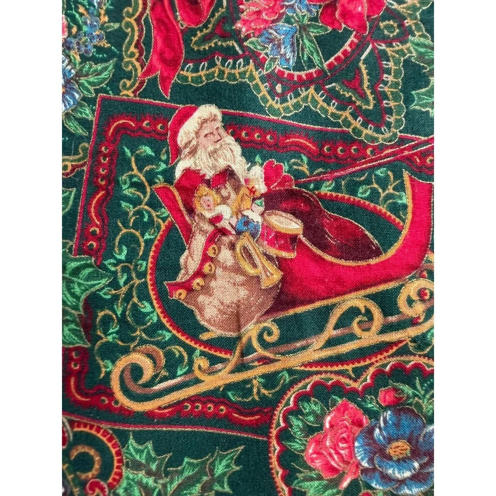 VTG Handmade Christmas Santa Reversible Fabric Placemats Set 6 Cotton Floral